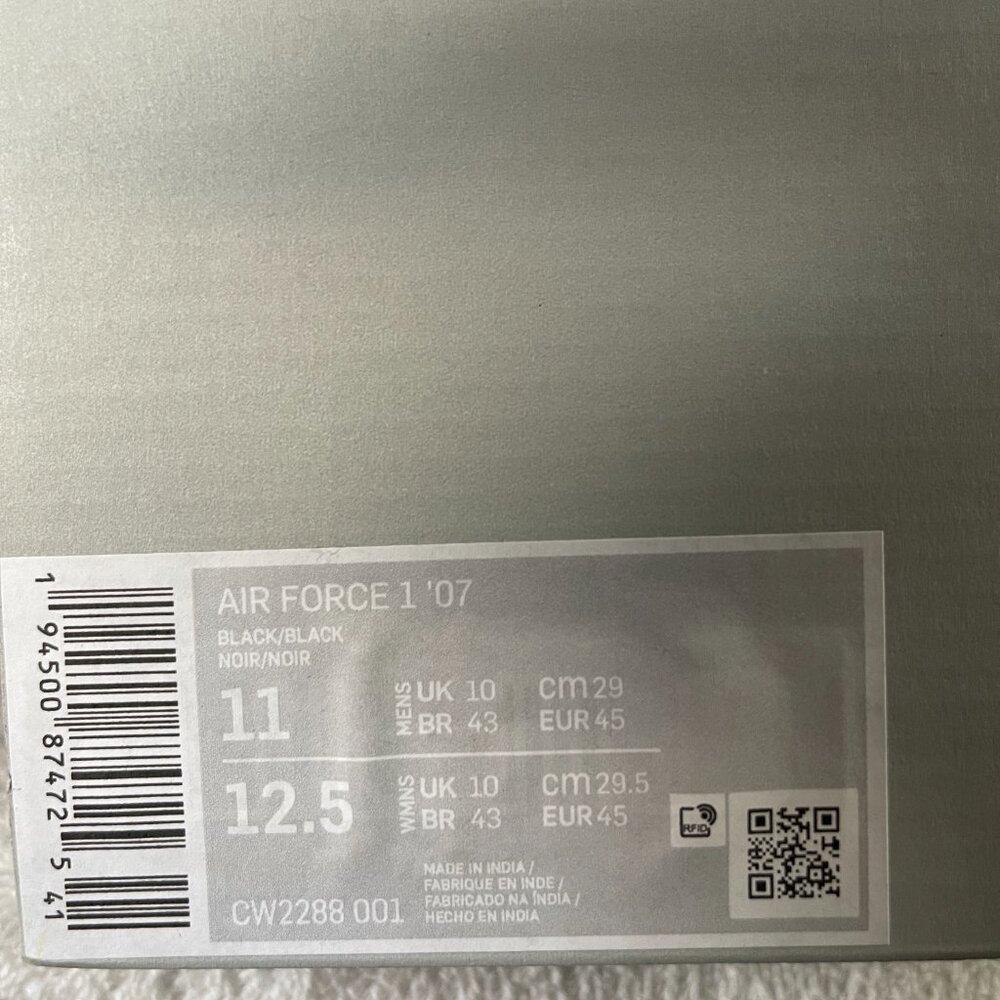 Nike Air Force 1 ’07 Triple Black Low Sneakers All Black AF1 Streetwear Men’s 11 - Picture 3 of 7